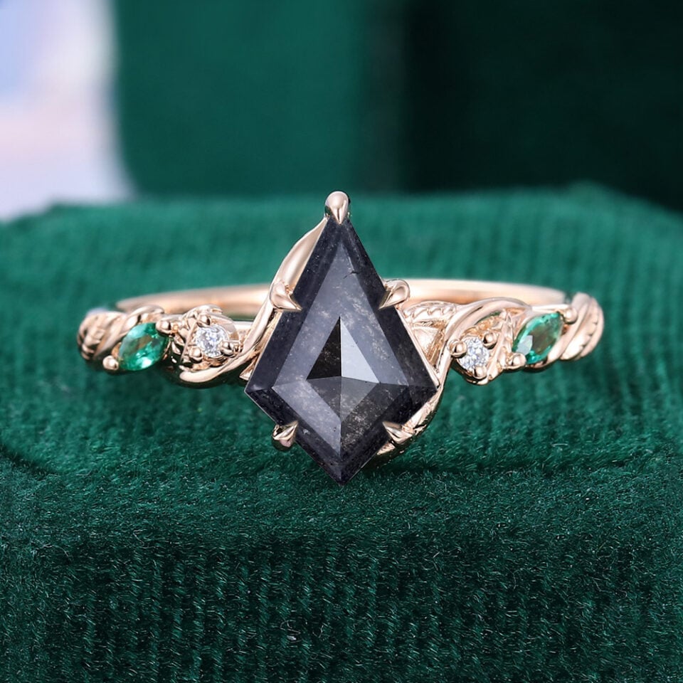 Leaf Signature | Kite Cut Salt And Pepper Diamond Nature Inspired Engagement Ring