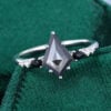 Kite Cut Salt and Pepper Diamond Engagement Ring Side Stones Promise Ring (2)