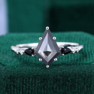 Kite Cut Salt and Pepper Diamond Engagement Ring Side Stones Promise Ring