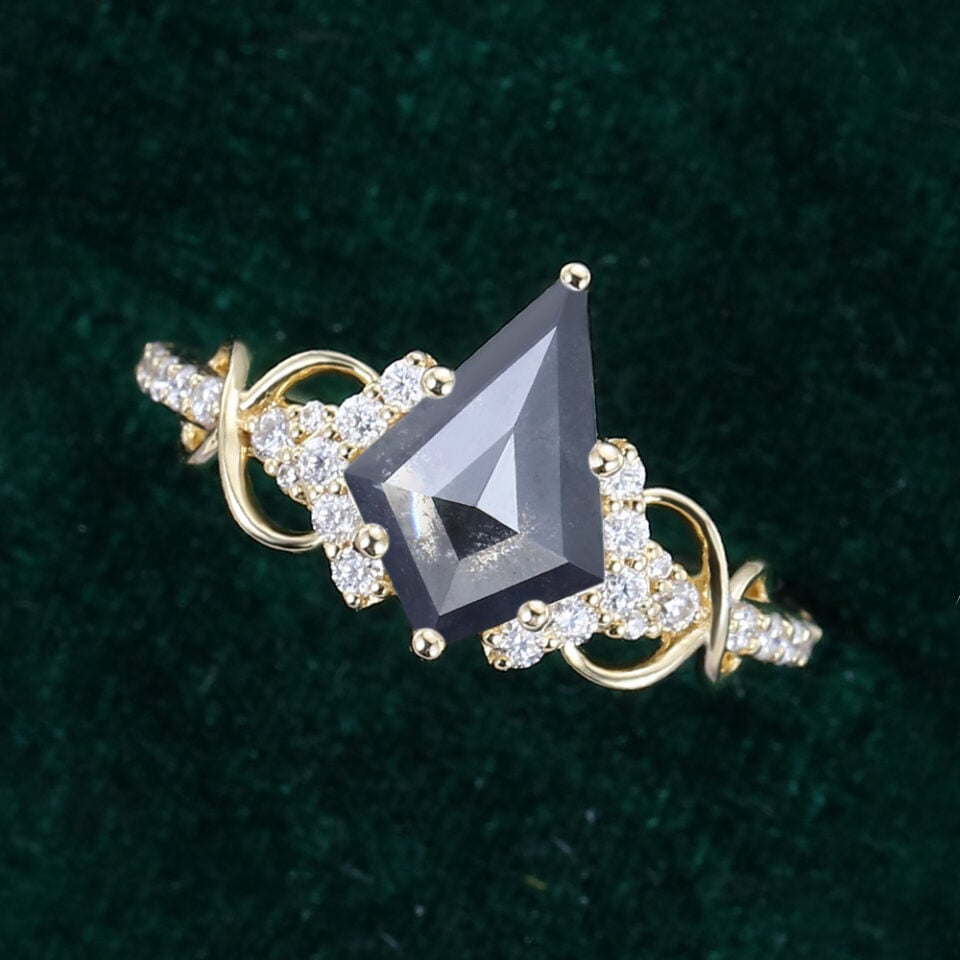 Kite Cut Salt and Pepper Engagement Ring Infinity Moissanite Accented Promise Ring (5)