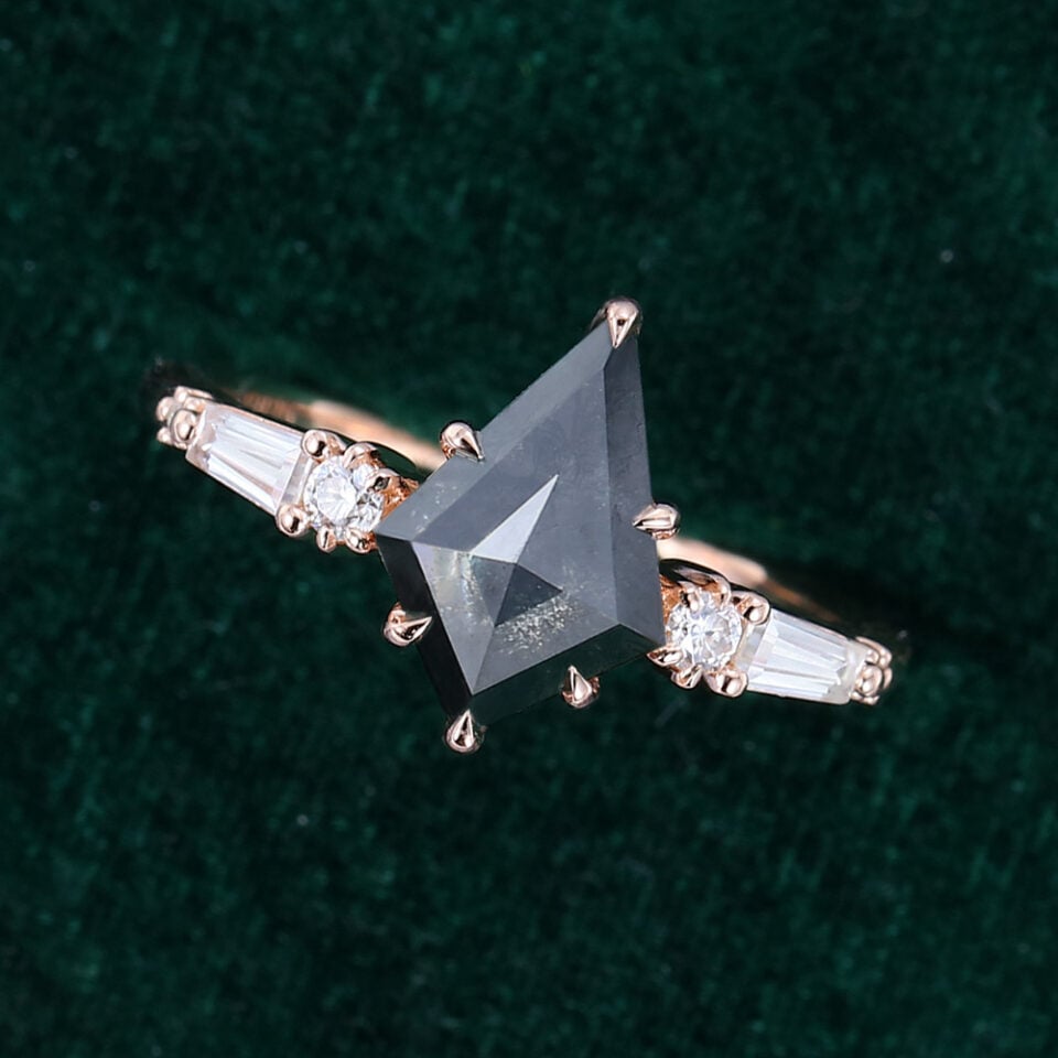 Kite Cut Salt and Pepper Engagement Ring With Moonstone Accents (10)
