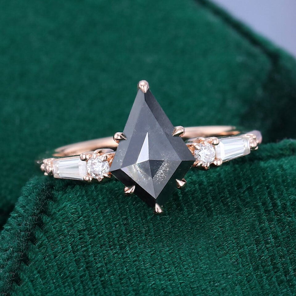 Kite Cut Salt and Pepper Engagement Ring With Moonstone Accents (8)