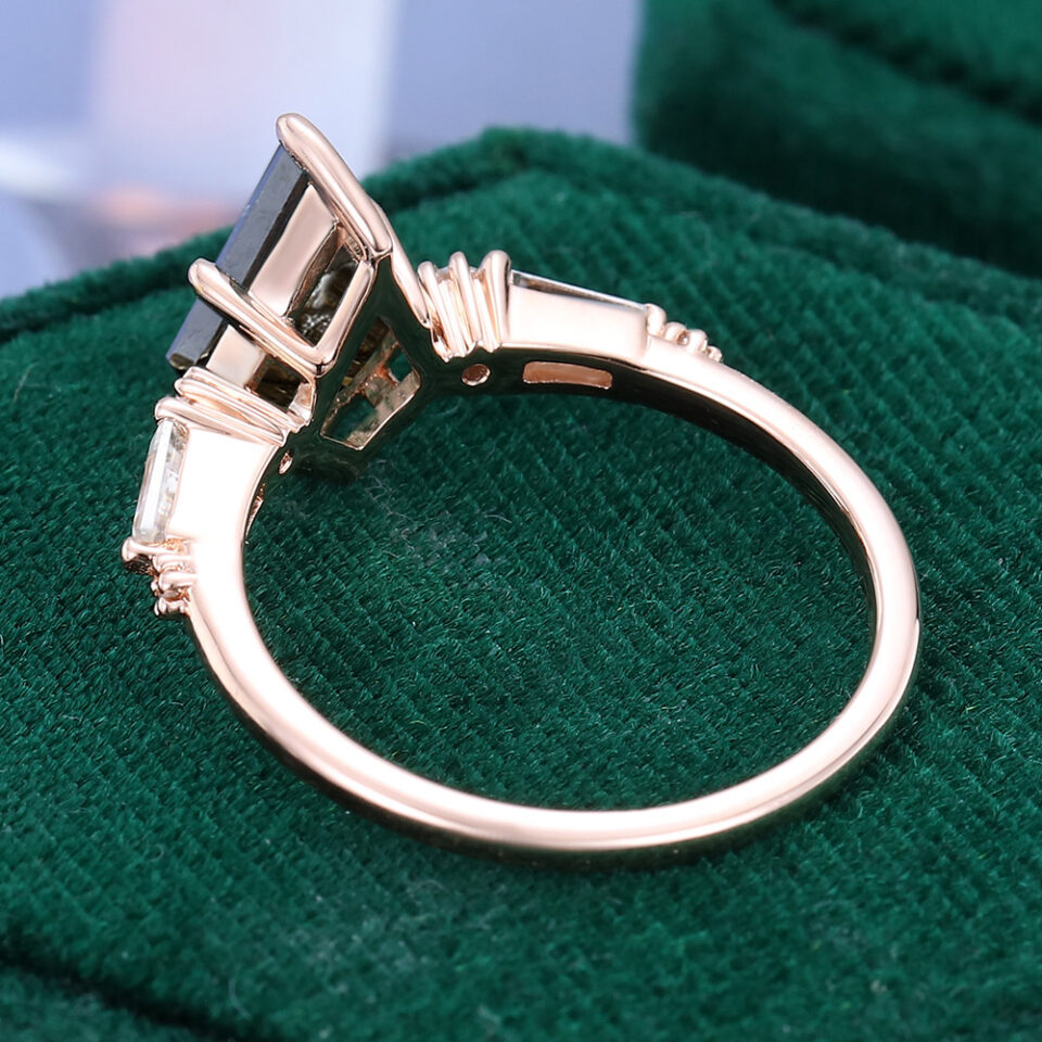 Kite Cut Salt and Pepper Engagement Ring With Moonstone Accents (9)