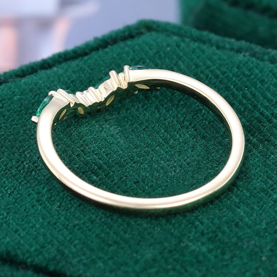 Marquise Cut Emerald Curved Wedding Band Unique Stacking Ring (5)