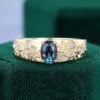 Oval Cut Alexandrite Maple Leaves Engraved Gender Neutral Wedding Band (6)