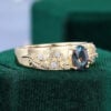 Oval Cut Alexandrite Maple Leaves Engraved Gender Neutral Wedding Band (7)