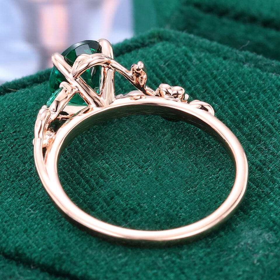 Oval Cut Lab Emerald Engagement Ring With Twisted Twig Shank (4)