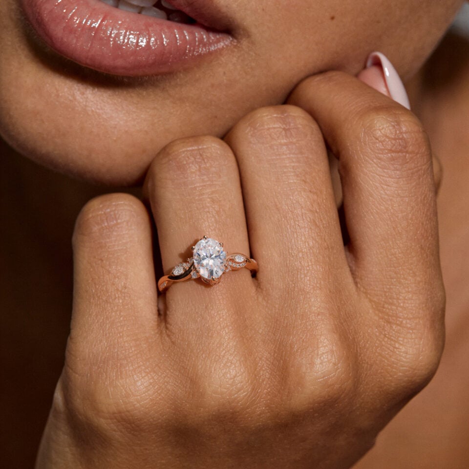 Oval Cut Moissanite Engagement Ring with Unique Twisted Shank (2)