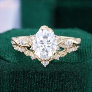 2CT Oval Cut Moissanite Bridal Ring Set 2PCS Nature Inspired Matching Ring Set