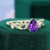 Pear Cut Amethyst Botanical Promise Ring Split Prong Engagement Ring(2)