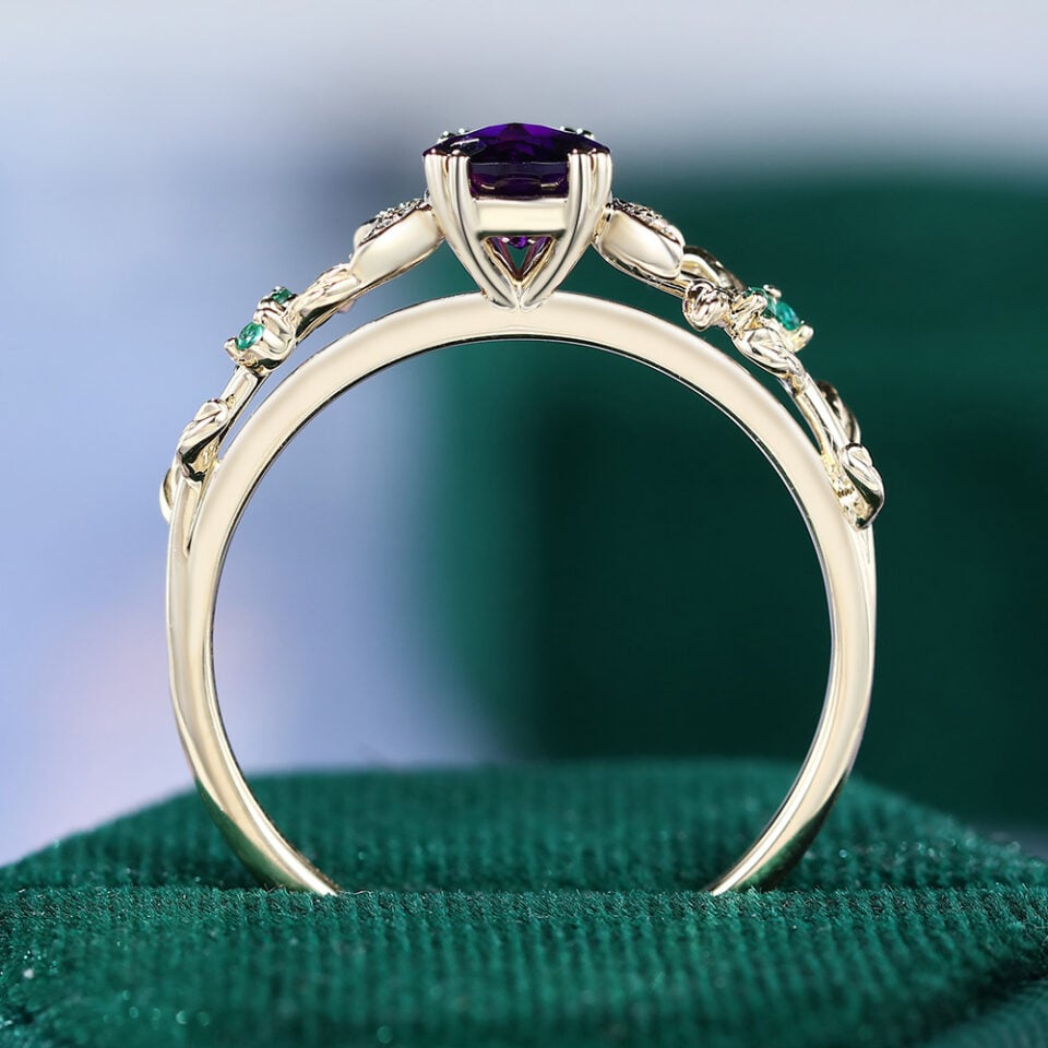 Pear Cut Amethyst Botanical Promise Ring Split Prong Engagement Ring(4)