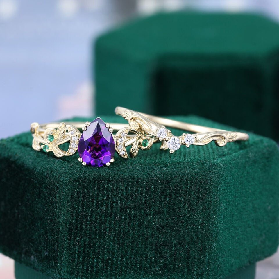 Pear Cut Amethyst Vine Engagement Ring Garden-Themed Promise Ring (1)