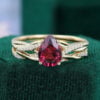 Pear Cut Lab Ruby Pavé Bridal Ring Set Twisted Shank Engagement Ring Set (4)