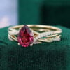 Pear Cut Lab Ruby Pavé Bridal Ring Set Twisted Shank Engagement Ring Set (6)