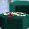 Pear Cut Lab Ruby Pavé Bridal Ring Set Twisted Shank Engagement Ring Set (7)
