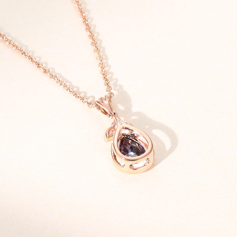 Pear Cut Milgrain Alexandrite Pendant Necklace Fishtail Diamond Accented
