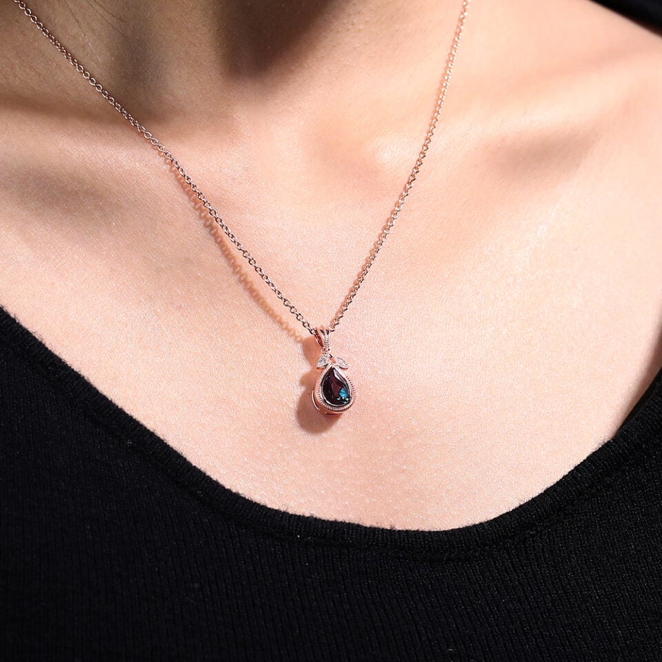 Pear Cut Milgrain Alexandrite Pendant Necklace Fishtail Diamond Accented (7)
