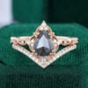 Pear Cut Salt and Pepper Diamond Vintage Milgrain Bridal Ring Set (5)