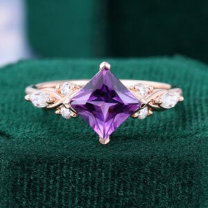 Princess Cut Amethyst With Moissanite Accents
