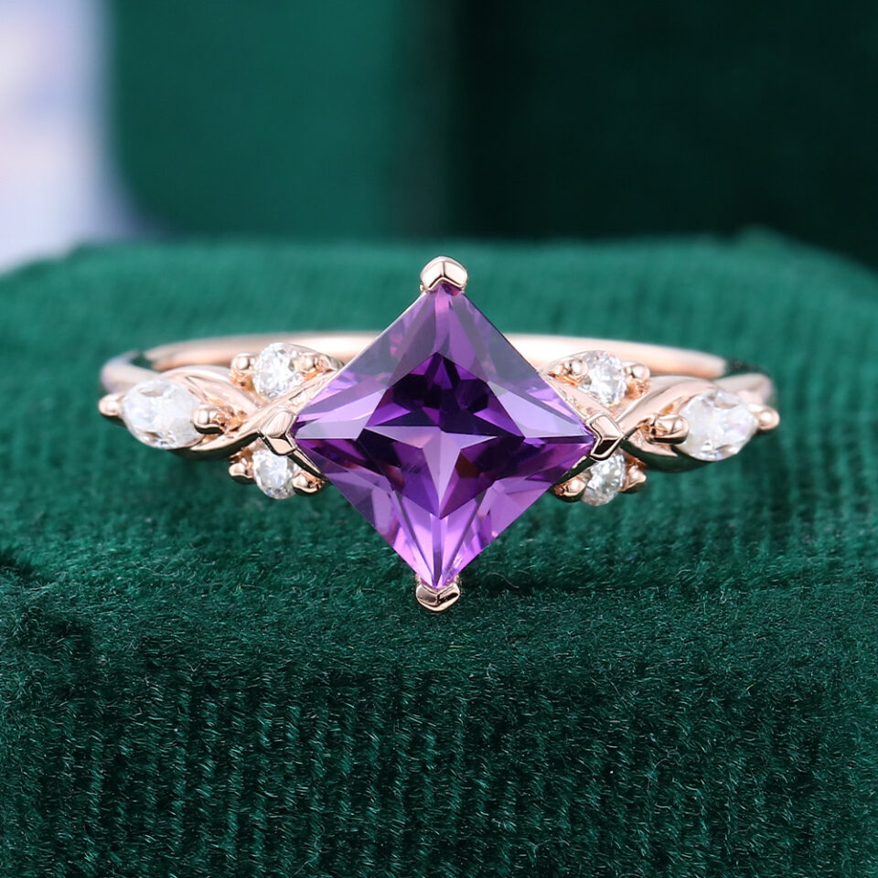 Princess Cut Amethyst Infinity Engagement Ring Art Deco Promise Ring