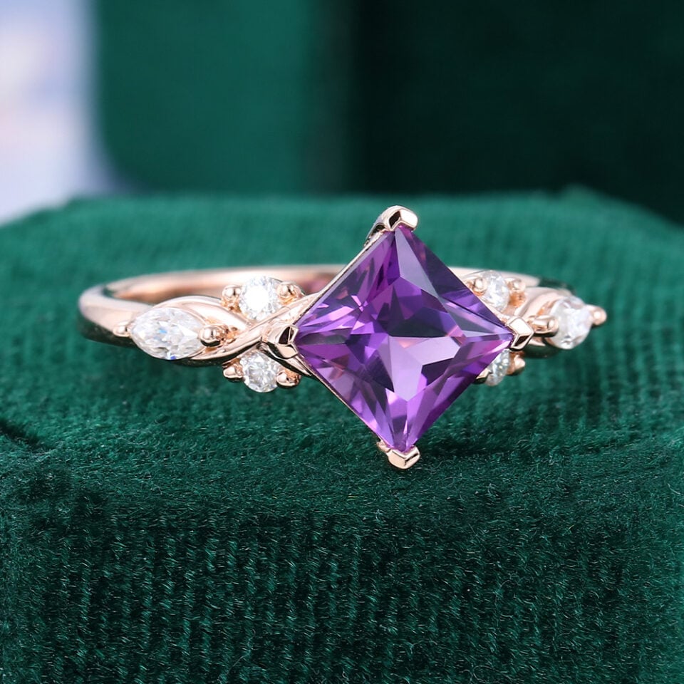 Princess Cut Amethyst Infinity Engagement Ring With Moissanite Accented (1)