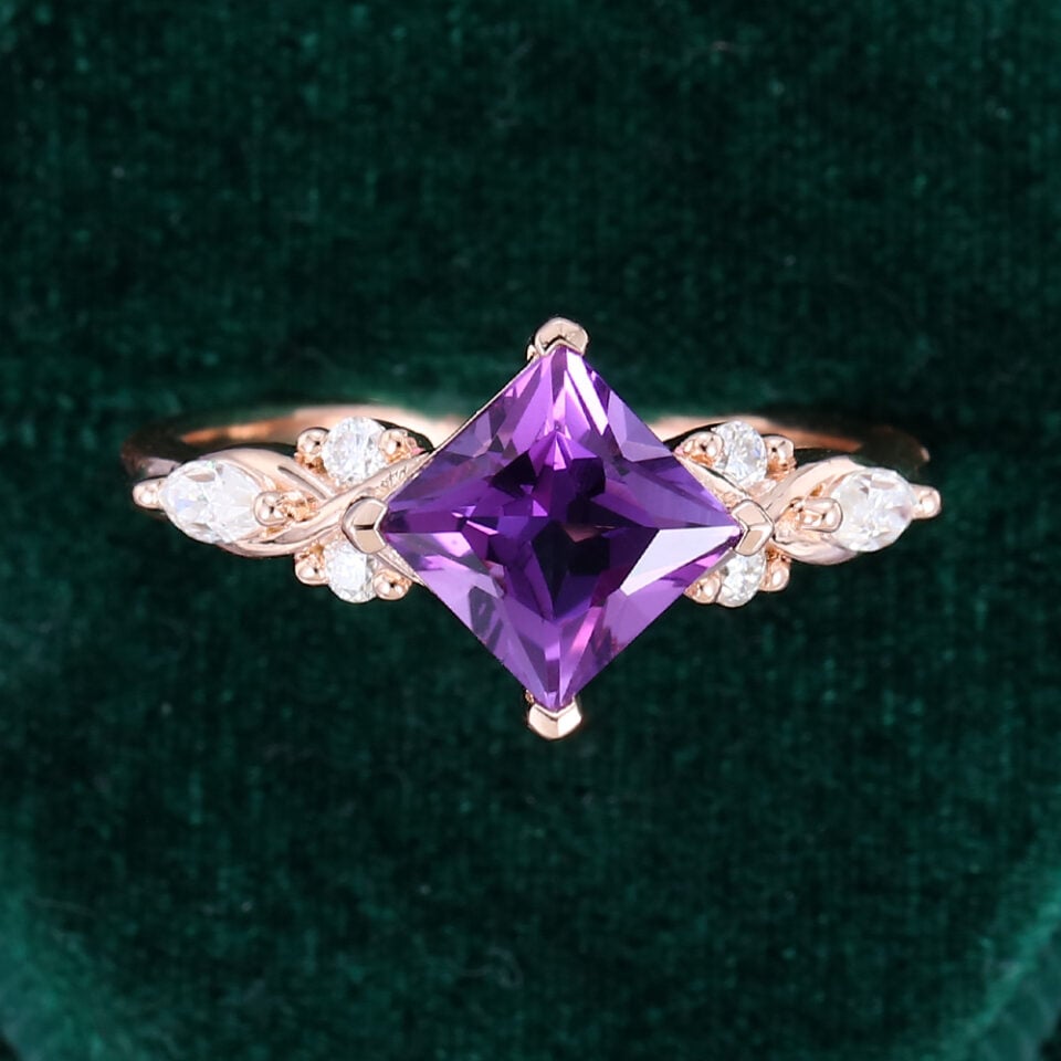 Princess Cut Amethyst Infinity Engagement Ring With Moissanite Accented (4)