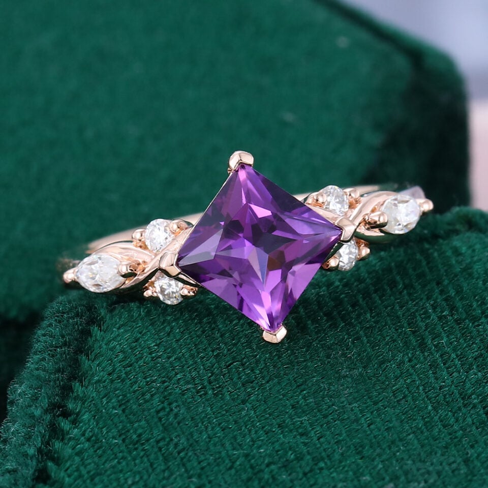 Princess Cut Amethyst Infinity Engagement Ring With Moissanite Accented (5)