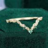 Round Cut Lab Emerald Wedding Band Leaf Accented Curved Stacking Ring (3)