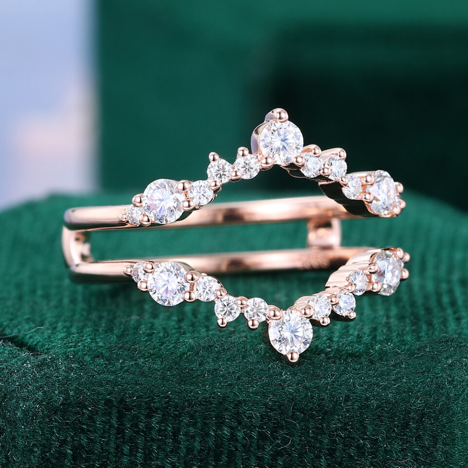 Round Cut Moissanite Enhancer Wedding Band Double Curved Band (2)