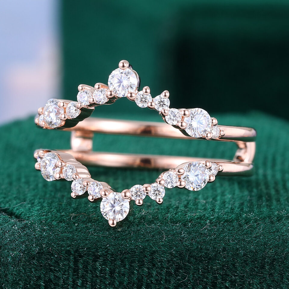 Round Cut Moissanite Enhancer Wedding Band Double Curved Band (3)