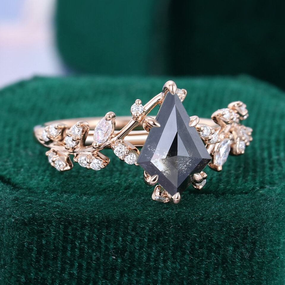 TwigGlow Kite Cut Salt And Pepper Diamond Nature Inspired Engagement Ring (5)