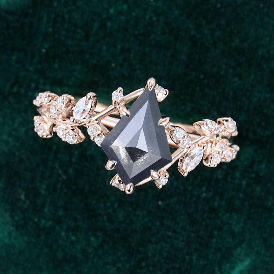 TwigGlow Kite Cut Salt And Pepper Diamond Nature Inspired Engagement Ring (6)