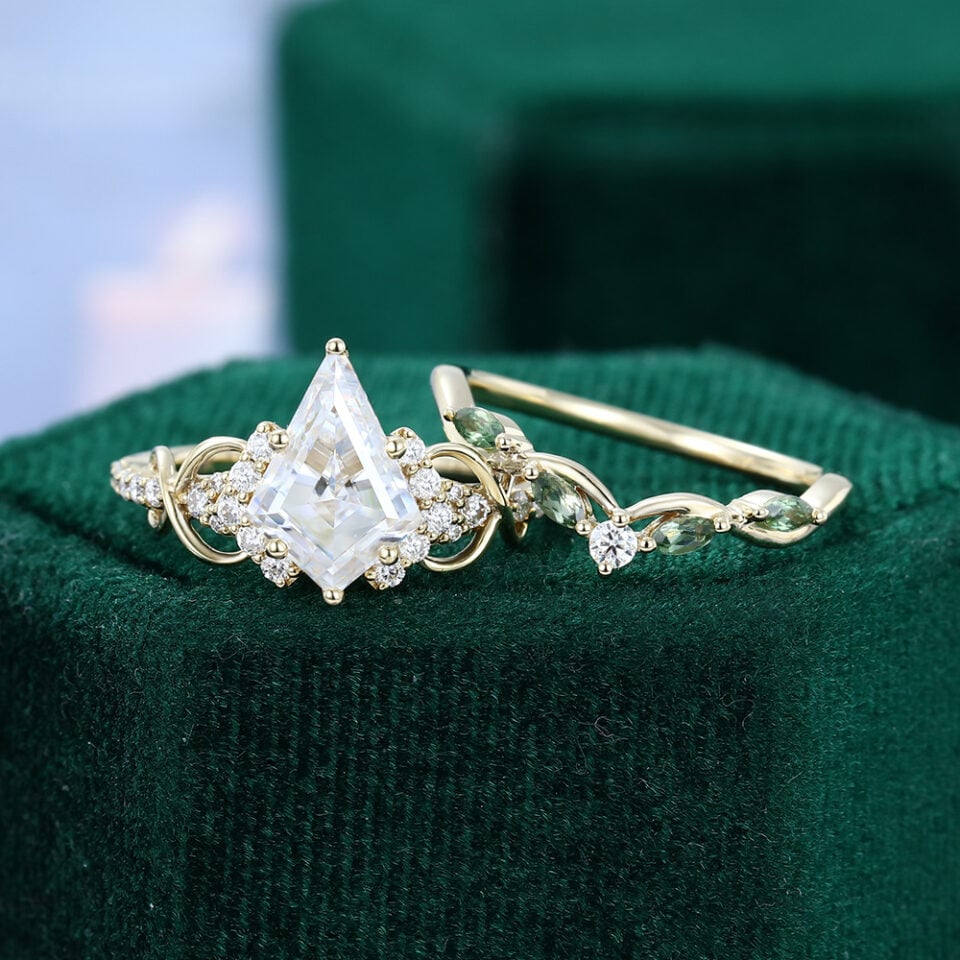 Unique Kite Cut Moissanite Bridal Ring Set Infinity Engagement Ring Set (1)