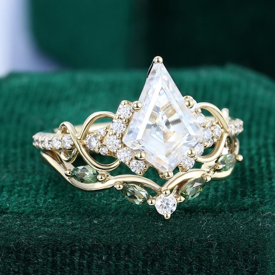 Unique Kite Cut Moissanite Bridal Ring Set Infinity Engagement Ring Set (3)