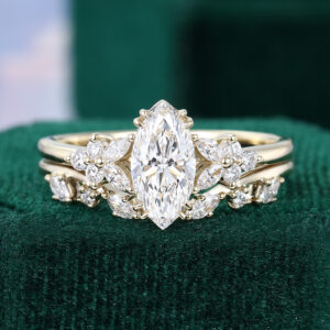 1CT Marquise Cut Lab Diamond Blossom Cluster Bridal Ring Set