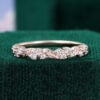 Alternating Leaves & Moissanite Wedding Band Nature Inspired Stacking Ring (8)