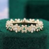 Alternating Moissanite & Emerald Wedding Ring Floral Inspired Stacking Ring (4)