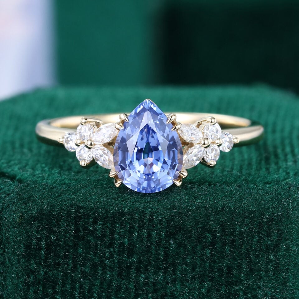 Blossom Cluster | Pear Cut Cornflower Sapphire Engagement Ring – Dainty Petals