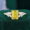 Emerald Cut Yellow Diamond Blossom Engagement Ring in Double Claw Setting (1)