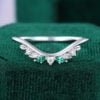 Emerald & Moissanite Curved Wedding Band Leaf Design Stacking Ring (1)