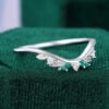 Emerald & Moissanite Curved Wedding Band Leaf Design Stacking Ring (2)
