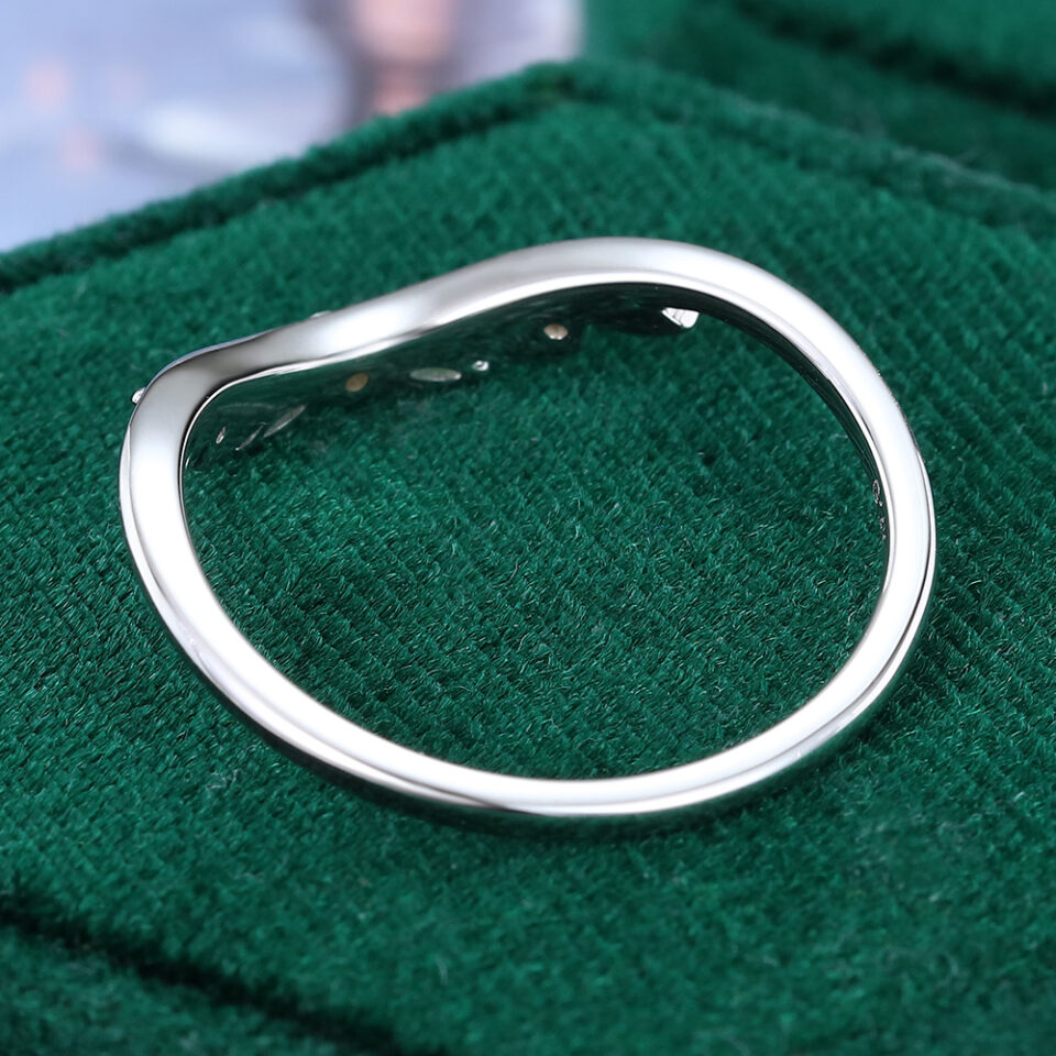 Emerald & Moissanite Curved Wedding Band Leaf Design Stacking Ring (3)