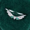 Emerald & Moissanite Curved Wedding Band Leaf Design Stacking Ring (4)