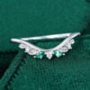 Emerald & Moissanite Curved Wedding Band Leaf Design Stacking Ring (6)