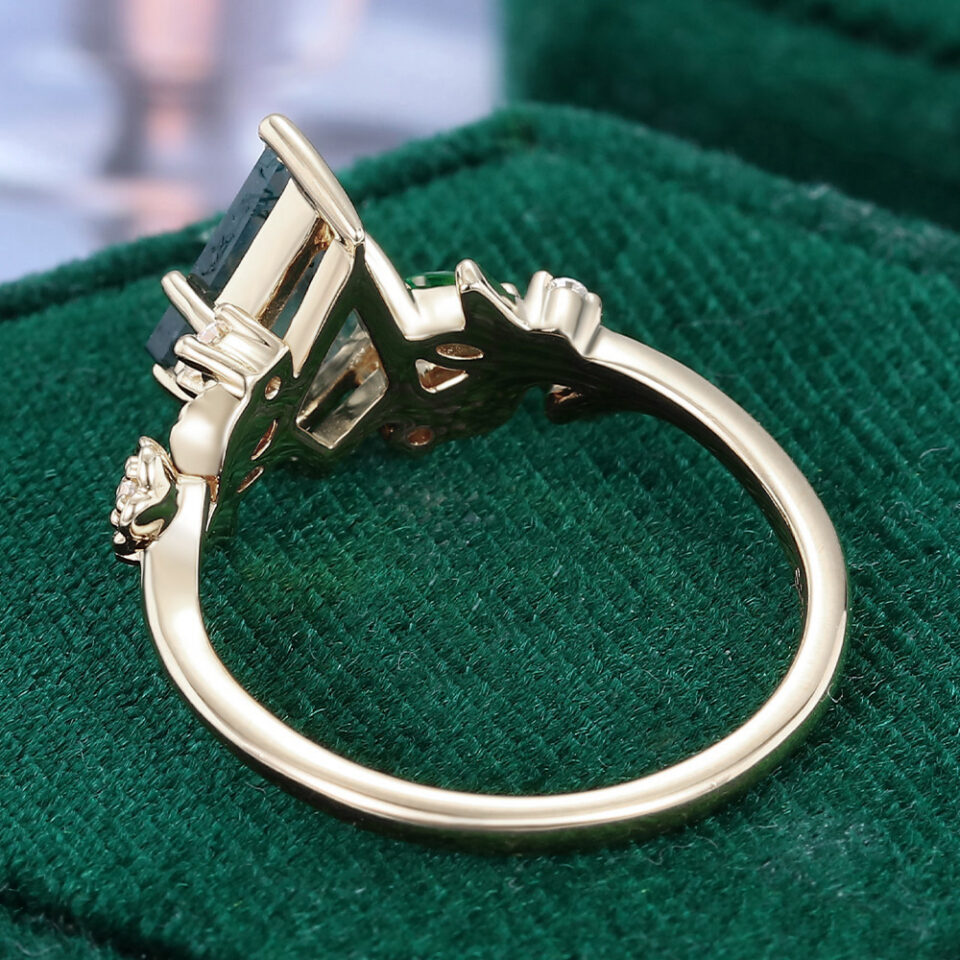 Kite Cut Moss Agate Engagement Ring Nature Themed Promise Ring (2)