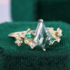 Kite Cut Moss Agate Engagement Ring Nature Themed Promise Ring (6)
