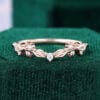 Leaf Accented Diamond Curved Wedding Band For Women (1)