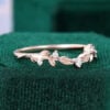 Leaf Accented Diamond Curved Wedding Band For Women (2)
