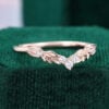 Leaf Accented Lab Diamond Curved Wedding Band Stacking Ring (1)