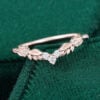 Leaf Accented Lab Diamond Curved Wedding Band Stacking Ring (2)